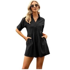 DEEP SELF Women's Short Sleeve Button Down Shorts Rompers V Neck size large